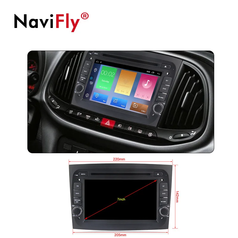 Top NaviFly Din 2G+32G Android 9.1 Car DVD Radio player for Fiat Doblo 2016 2017 GPS Navigation 7708IC TDA7851 WIFI Bluetooth 1