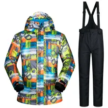 MUTUSNOW Для мужчин лыжная куртка брюки сноубордические костюм Термальность утолщаются ветрозащитный Водонепроницаемый Лыжная куртка Лыжный спорт зима Костюмы брюк мужской