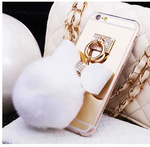 

Hot mirror Phone Case Bow hair ball Crystal Stone Phone Case for Samsung Galaxy S6 S7 edge S8 S9 S10 Lite Note 5 8 9 Soft Shell