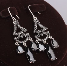 Freeshipping Pear Shape Black Onyx 925 Sterling Silver Jewelry Drop Dangle Earrings For Women S5098