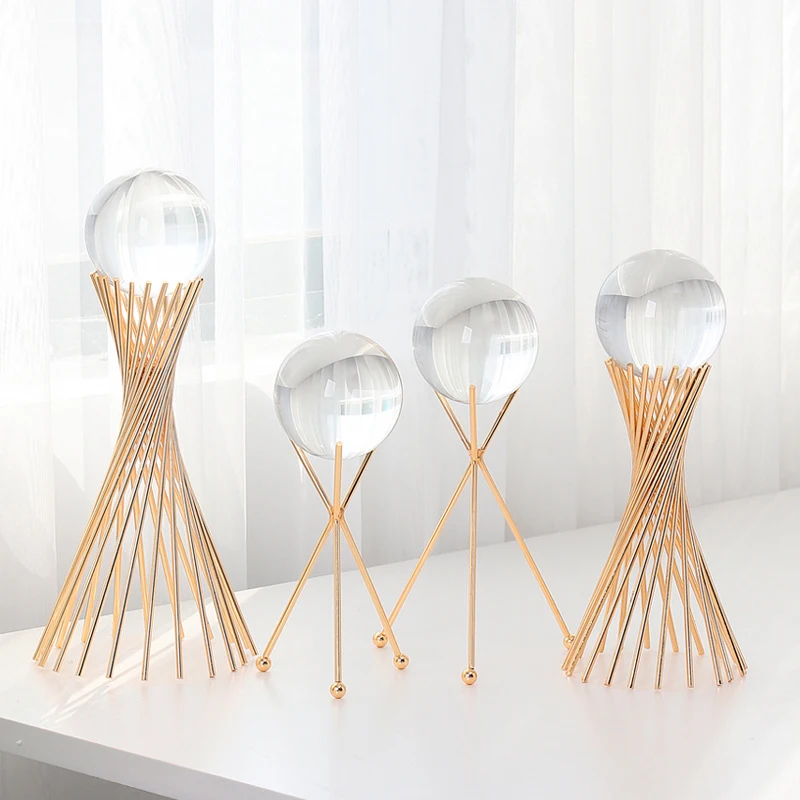 

Simple Crystal Ball Metal Geometric Support Creative Crystal Ball Crafts Figurines Miniatures Home Decoration Accessories Gifts