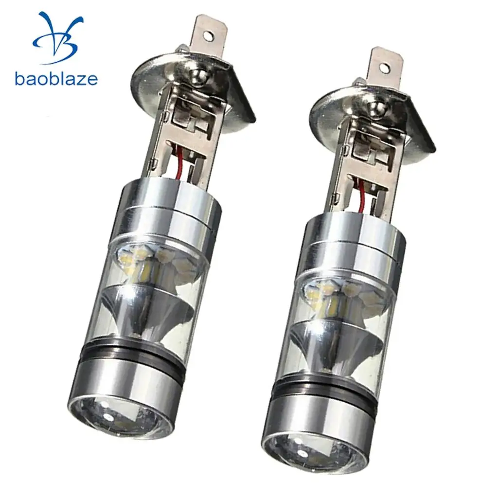 2X H1 10000K 100W LED 20SMD Projector Fog Driving DRL Light Bulbs Blue 
