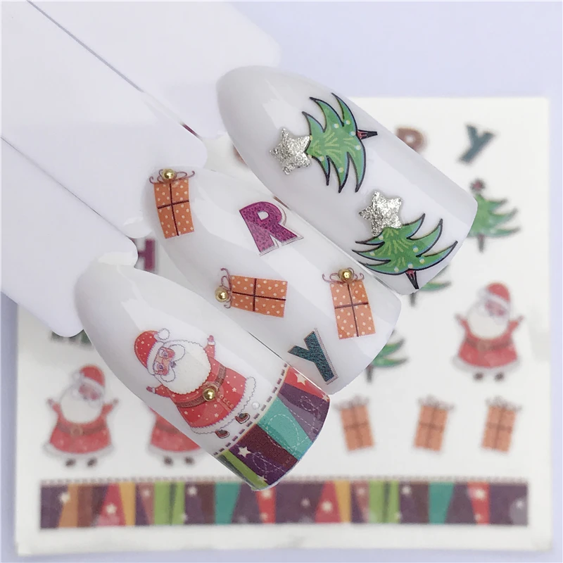 

YZWLE Deer Santa Clause Christmas Water Transfer Nail Art Sticker Decal Slider Manicure Wrap Tool Tip Xmas Decoration