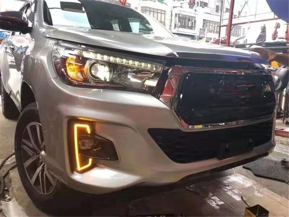 CSGJMY 2 шт. светодиодный светильник дневного света для Toyota Hilux Revo Rocco желтое Сигнальное реле автомобиля 12 В светодиодный DRL Дневной светильник