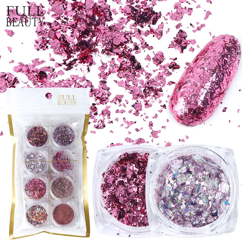 

8pcs Aluminum Rose Gold Sequins Flake Nail Art Shimmer Powder for UV Gel Polish Nail Paillette Mix Decoration Manicure CH1506-05