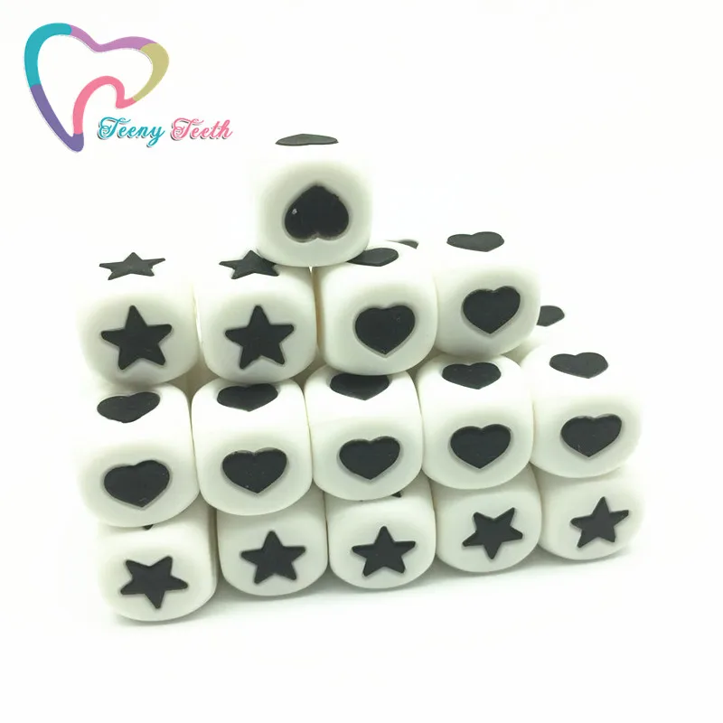 

Teeny Teeth 100 PCS NEW Silicone Teethers BPA Free Star&Heart Beads Cube for Teething Necklace Food Grade Silicone Chewing Beads