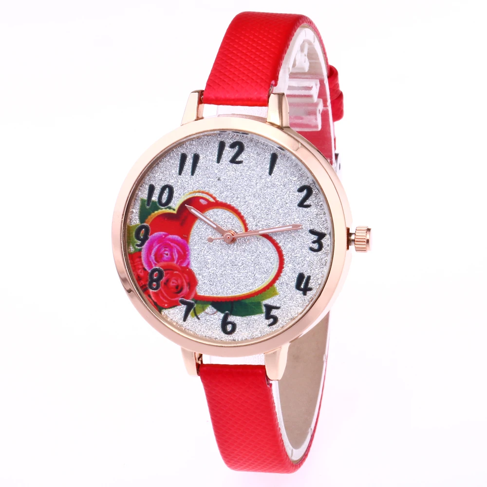 Peach flowerfashion Wrist watches for Women Buckle Round Fashion strap