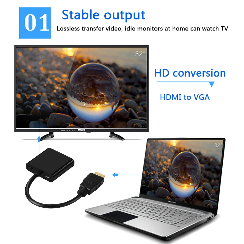 Shuliancable HDMI к VGA адаптер аудио и видео кабель разъем для компьютерного монитора