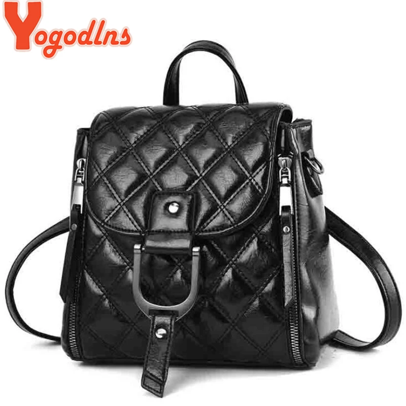 

Yogodlns Double Use Backpacks for Women Quality PU Lattice Plaid Backpack Girls Daypacks Shoulder Crossbody Bag Mochila feminina