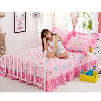Lovely Pink Cartoon Lace Drapes 4Pcs Twin/Full/Queen/King Size Bed Quilt/Duvet/Doona Cover Set & Sheet Pillowcases Hello Kitty 1