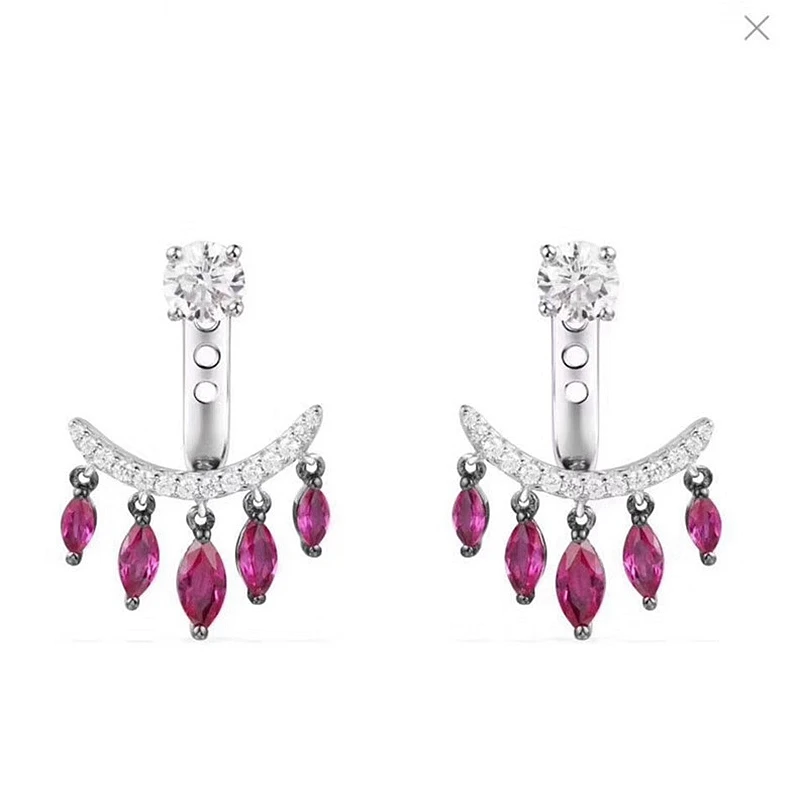 

YP2084 Count Red Tassel Zircon Dangle Earring Tassel 925 Sterling Silver Chain Water Drop Tassel Women Jewelry