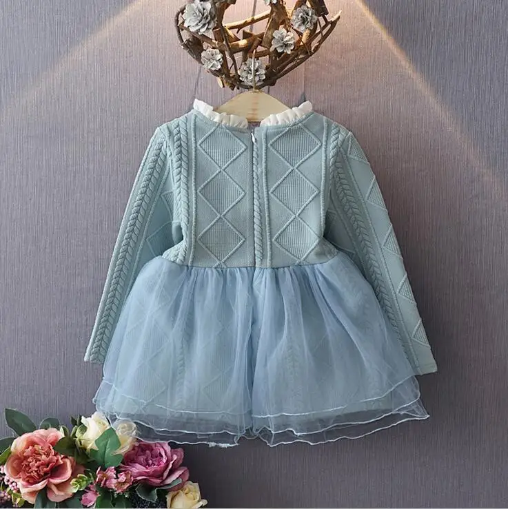 Одежда для детей кружевное платье в Корейском стиле для девочек возрастом от 2 до 8 лет новые весенние повседневные трикотажные платья с длинными рукавами розового и синего цвета