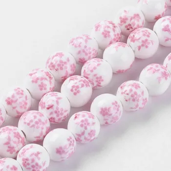 

35pcs 10mm Handmade Flower Printed Porcelain Ceramic Beads Strands Round For DIY Jewelry Accessories Finding Making Necklaces