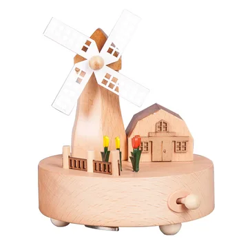 

Romantic Windmill Spinning Music Box Gifts For The New Year Creativity Wooden Crafts Birthday Gifts Home Decoration Accessories