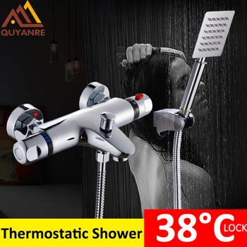 

Quyanre Thermostatic Shower Faucets Set Chrome Thermostatic Mixing Valve Bath Shower Set Thermostatic Mixer Tap Wall Mounted