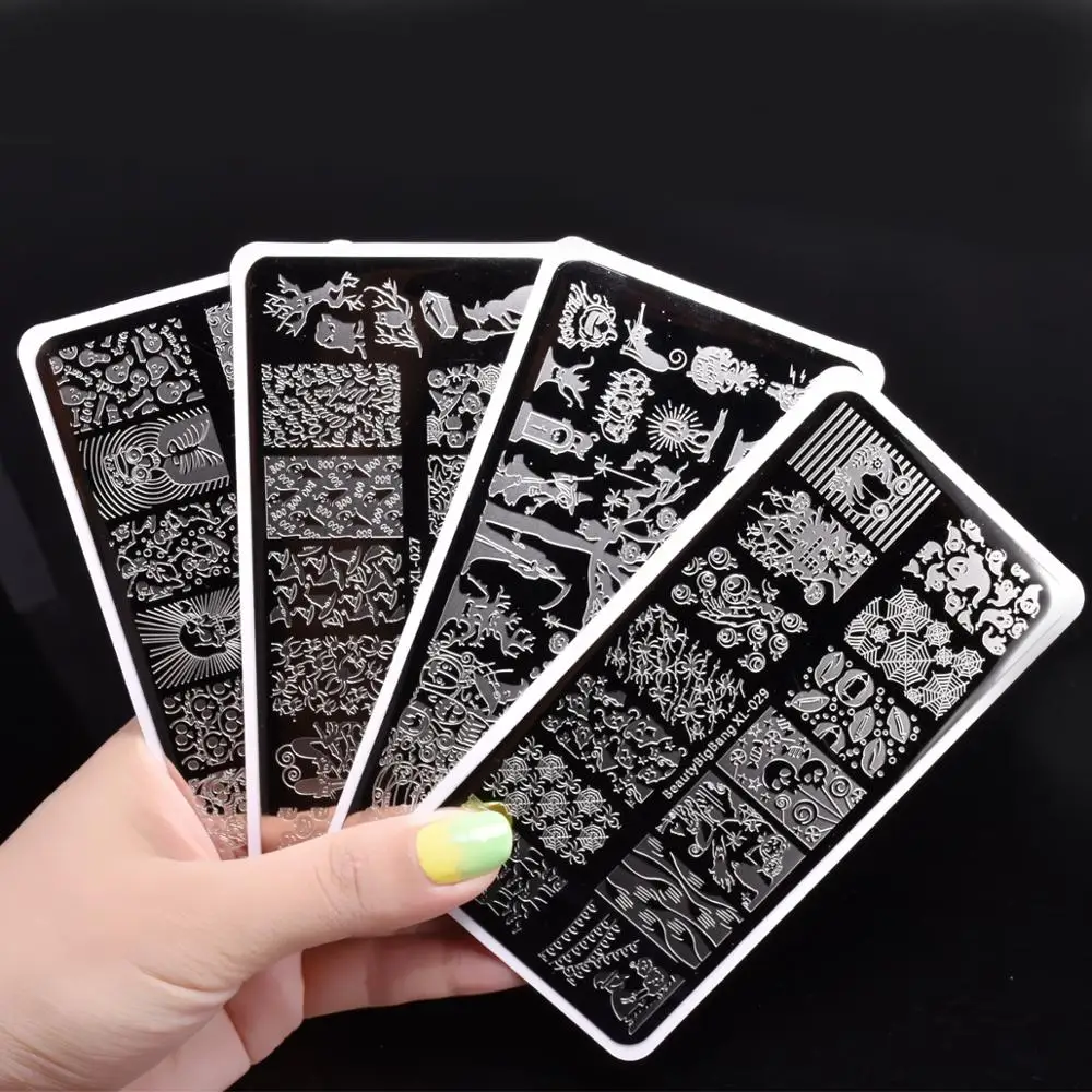 Beautybigbang Stamping Plates 6*12cm Halloween Skull Terror Pattern Printing Image Stencil Nail Art Stamping Plate XL-026