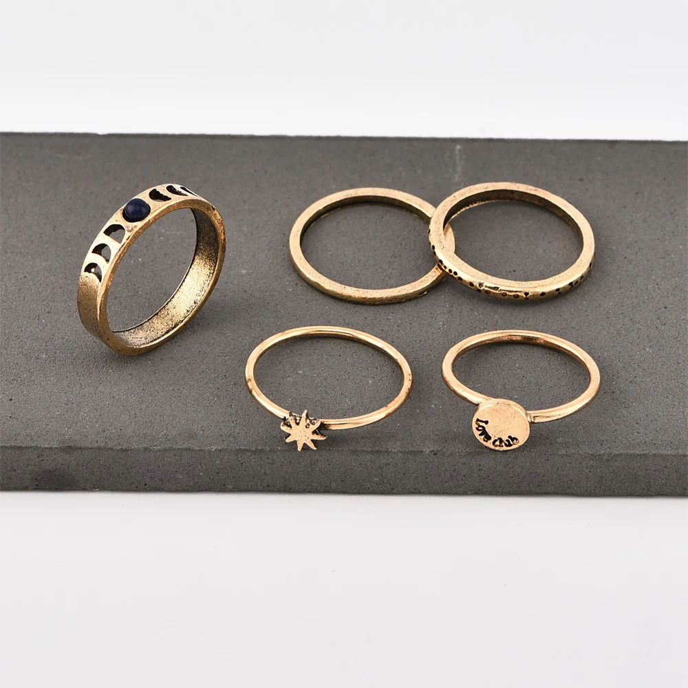Новое кольцо популярное модное простое ретро Звезда Аун Луна буквы женское кольцо сочетание Простое Элегантное Горячее предложение ювелирные изделия