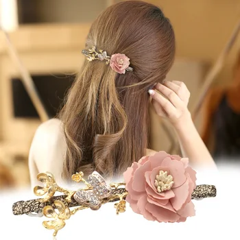 Günstige Koreanische Haarnadel Top Frühling Clip Einfache Kopfstück Ein Wort Stoff Blume Krawatte Braut Haar Schmuck Zubehör Für Frauen Hochzeit
