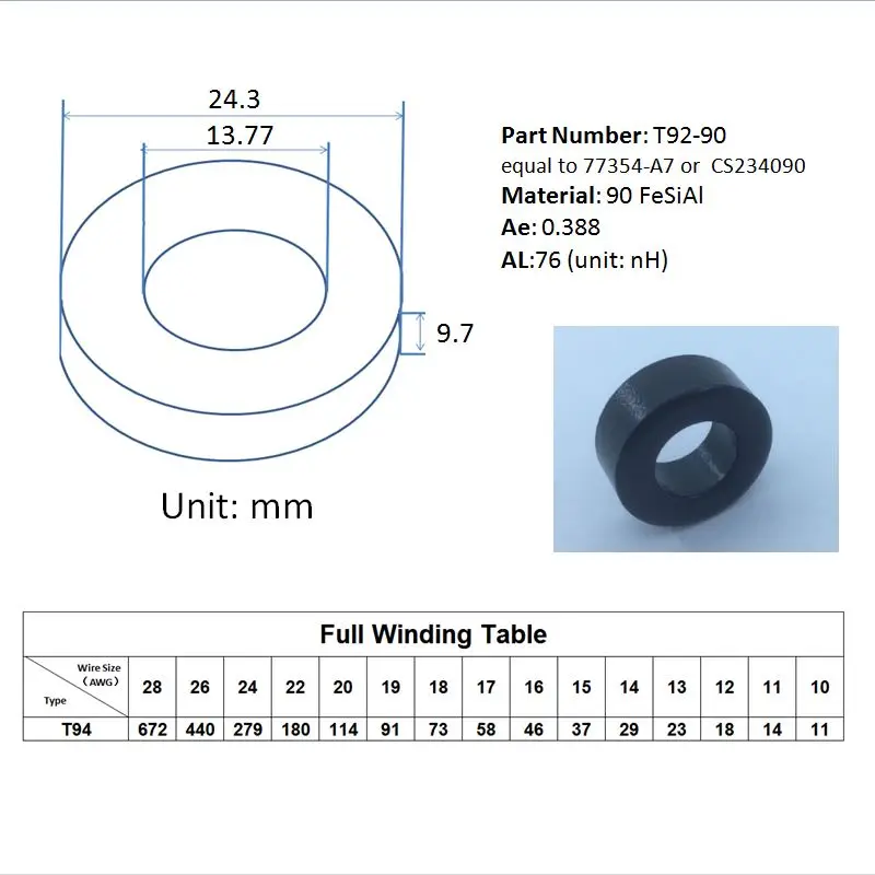 10 шт. Sendust магнитный сердечник TT92-90, 77354-A7, CS234090 FeSiAl тороидальный сердечник AL: 76нh/N2 Ae: 0,388