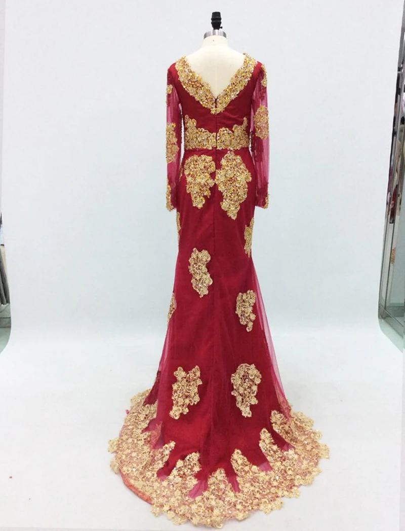 Длинные Выпускные платья Новые V шеи Золотое вышитое длинное ожерелье из бусин рукава Съемная юбка арабские женские вечерние платья