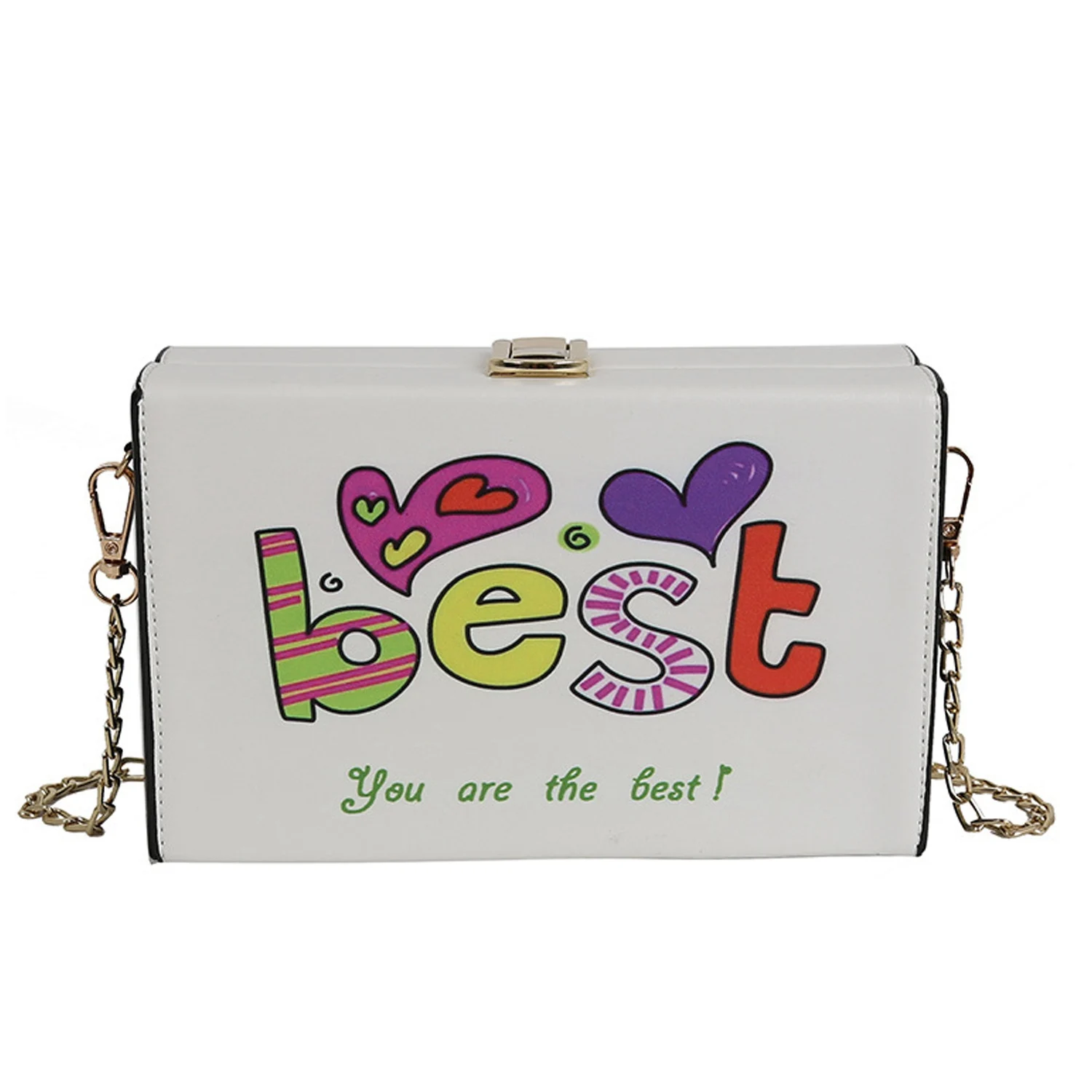 

Box Chain Bag New Fashion Cute Print Girl Wild Single Shoulder Diagonal Small Square Bag