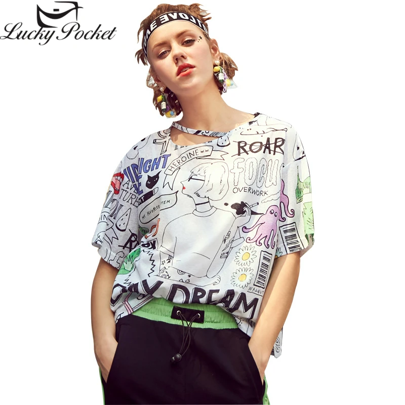 

Summer Women New Fashion O-Neck White Tees Female Fashion Hollow Out Letter Cartoon Print T-Shirts Casual Plus Size Tops Z1055