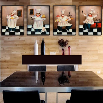 

Cartoon Bakery Cook Restaurant Painting Posters and Prints Scandinavian Coffee House Kitchen Wall Art Picture for Living Room