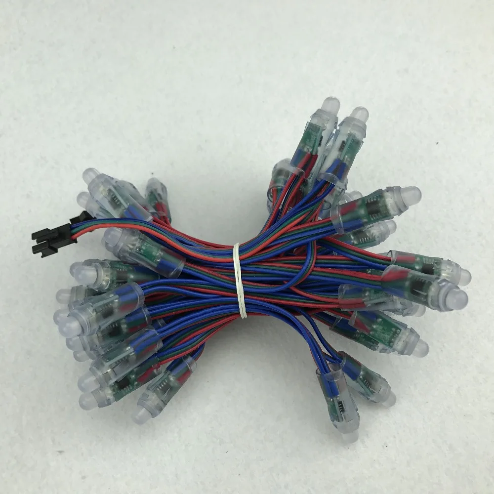 50 шт. DC5V 12 мм WS2811 Светодиодный умный пиксельный узел со всеми цветными проводами