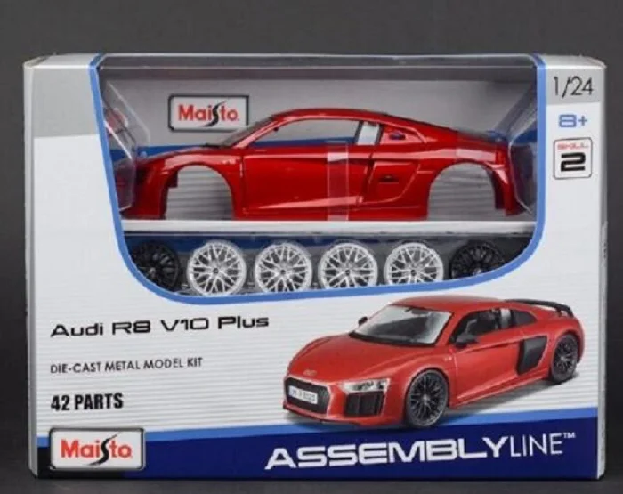 Maisto 1:24 Audi R8 V10 PLUS красный Сборный DIY гоночный автомобиль литья под давлением Модель наборы в коробке