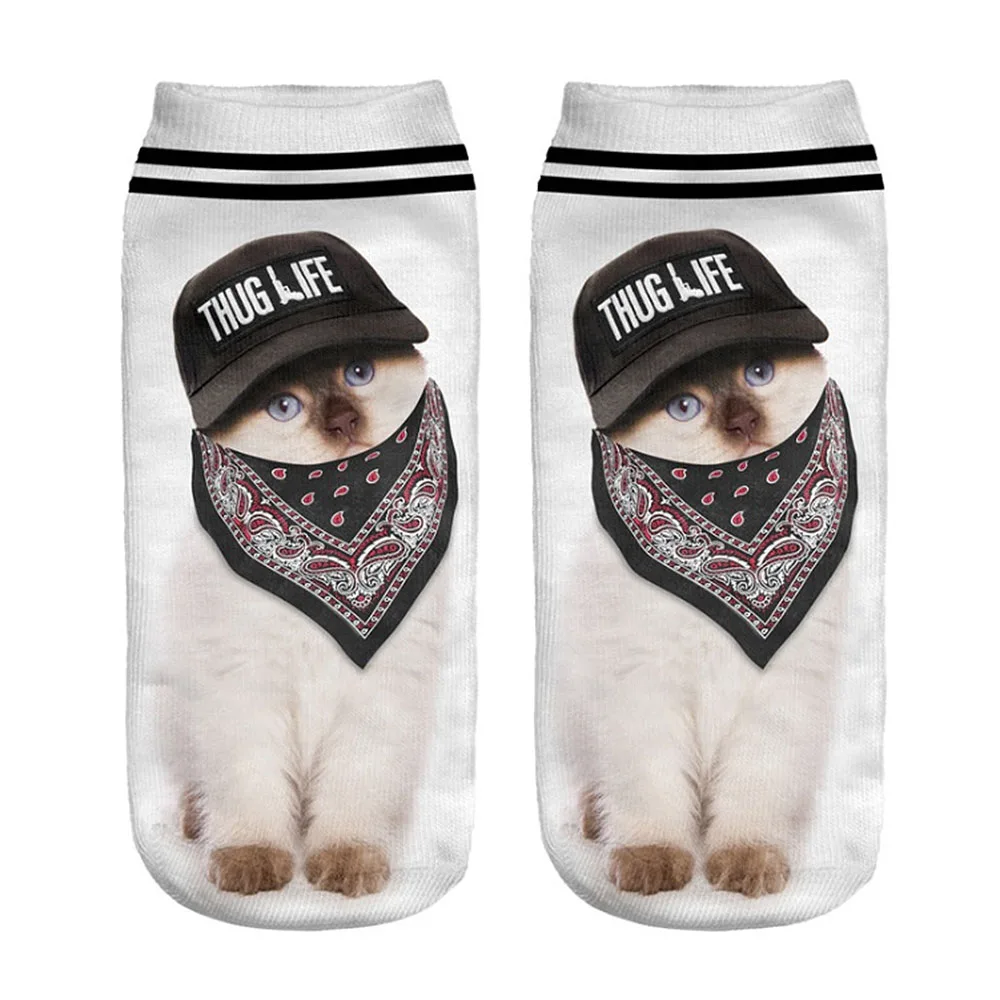 

2018 New 3D Printing Women Socks Fashion Unisex Socks Cat Pattern Funny Low Ankle Cotton Sock Christmas Gifts