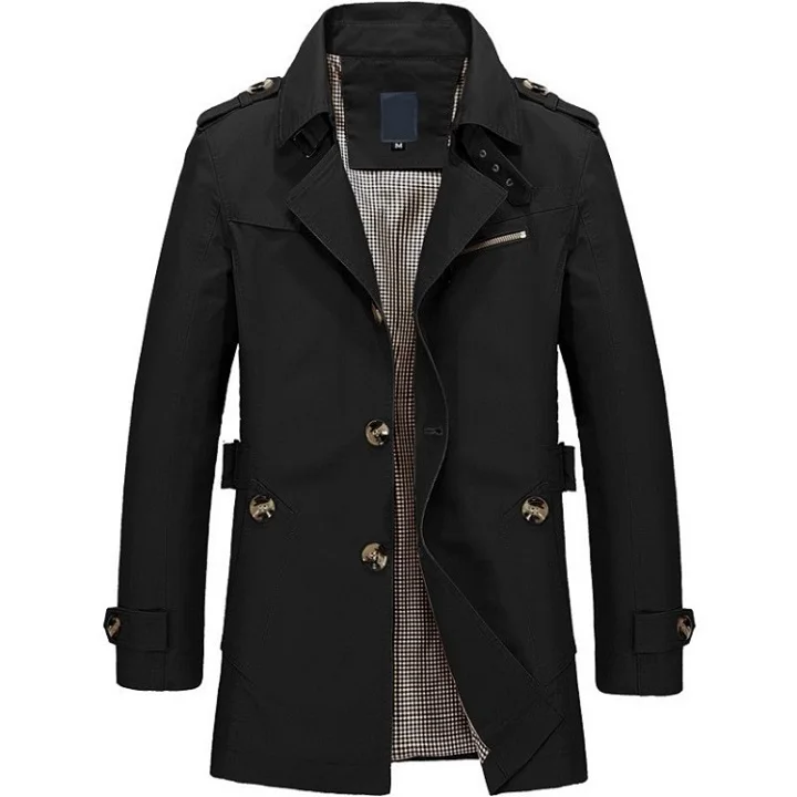 UNIVOS KUNI, новинка, Модный деловой повседневный мужской Тренч, приталенная однотонная куртка на пуговицах, Мужское пальто с длинным рукавом, Homme Trech Q5202 - Цвет: Black