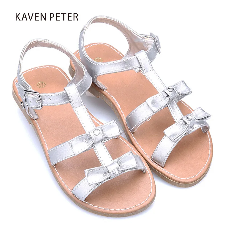 

Summer Gladiator sandals girls Sandals flip flops with bowties flat shoes Shiny pu leather bling shoes child orthopedic shoes