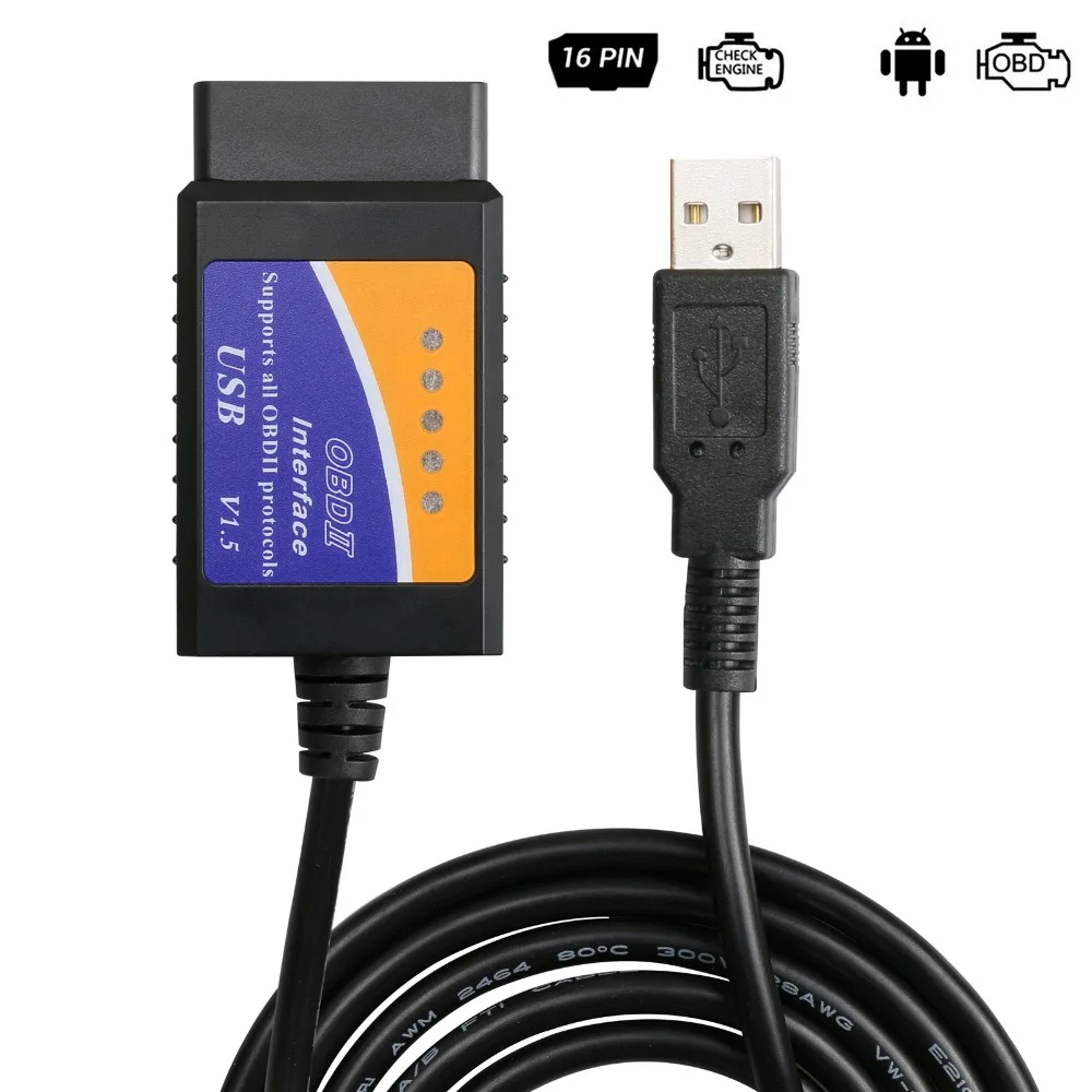 OBD2 II elm 327 V1.5 USB 16 Pin OBD сканер elm327 odb2 автомобильный диагностический инструмент автоматический интерфейс Odb считыватель кодов сканирование eml327 для авто