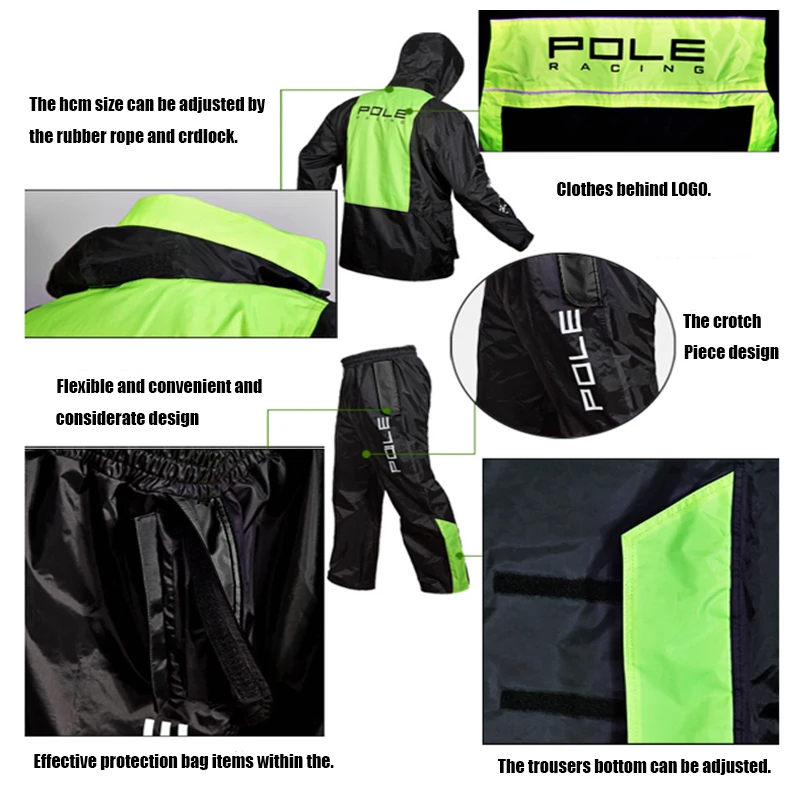 POLE one set Fashion Outdoor Sports Fishing Man Waterproof suits bicycle Raincoat Suit Motorcycle Raincoat