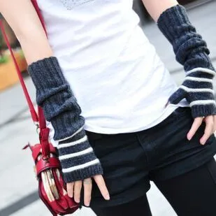 

Striped Women's Knitted Gloves Thick Long Length Wrist Arm Warmer Winter Fingerless Mitten Dropshipping