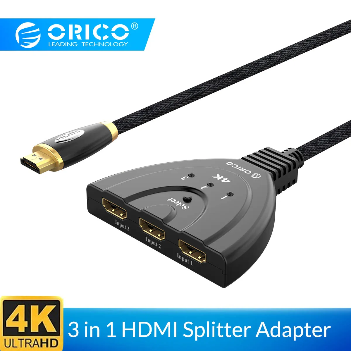 

ORICO HDMI Cables 3 in 1 HDMI Switch 4k 30Hz 60Hz 3D HD HDMI Splitter Adapter Cable HDMI 2.0/1.4 Version For PC TV Box PS3 4