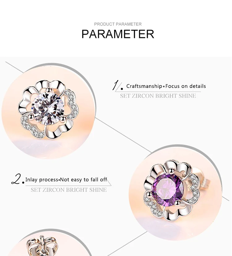 Фирменные ювелирные изделия, роскошные серьги с австрийскими кристаллами фиолетового и белого цвета, серьги с цветком персика для женщин на свадьбу
