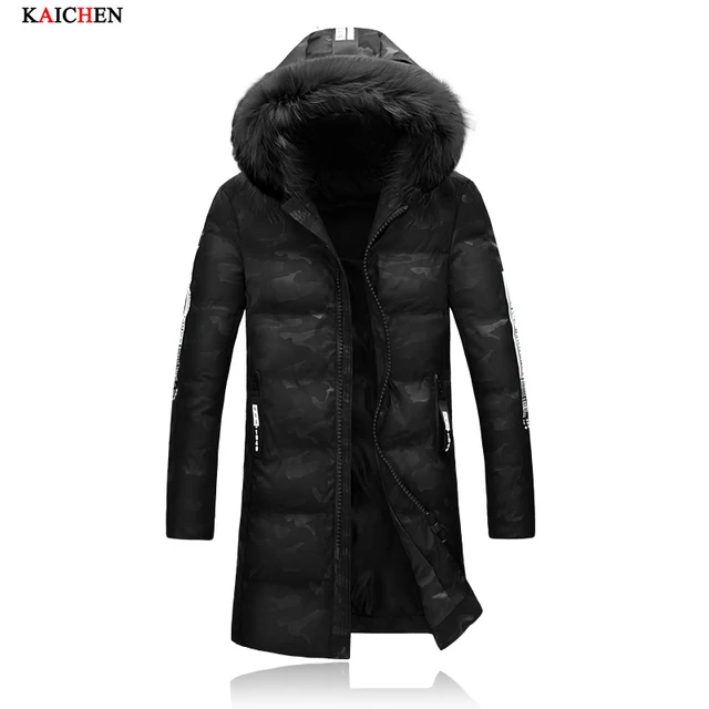 Cheap new Male camouflage cotton coat Slim Down padded jacket fur collar warm winter Detachable real fur collar Long clothes Men's 