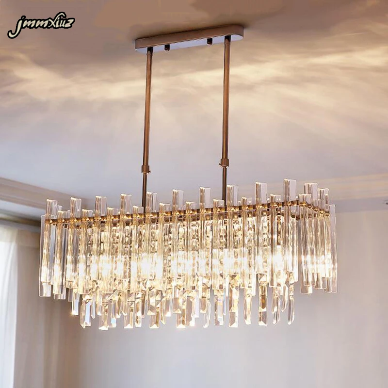 

jmmxiuz Crystal chandelier modern rectangular restaurant lamp creative personality bedroom light LED light
