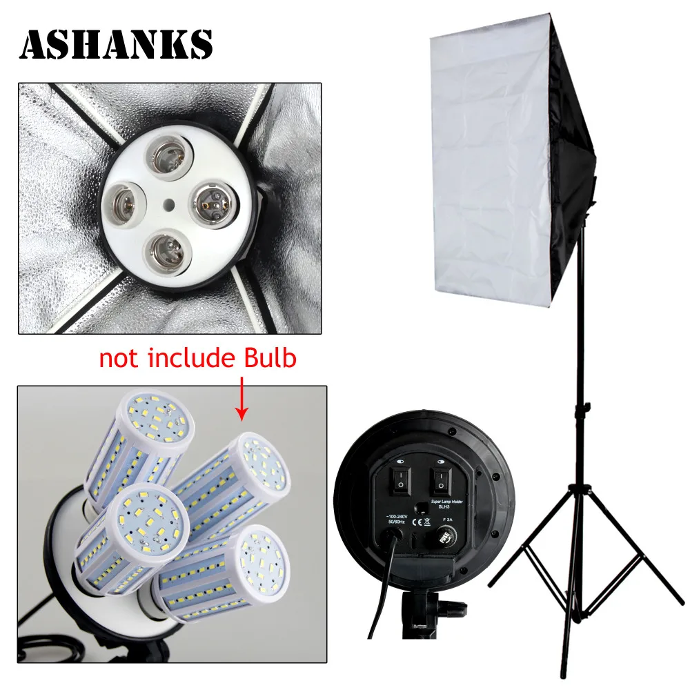 Набор для фотостудии, светильник для фотосъемки, 4 гнезда, держатель лампы+ софтбокс 50*70 см+ 2 м, светильник, подставка для фото, софтбокс