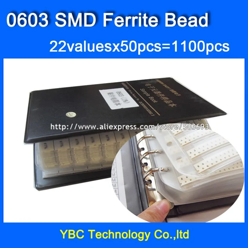 Бесплатная доставка 0603 SMD феррит образец книга 22valuesX50pcs = 1100 шт. 0R ~ 2.5 К Ассорти Комплект