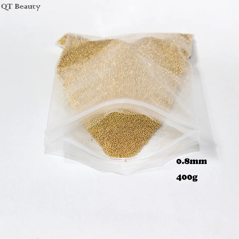 QT Красота Мини Бисер "икра" Металл 0,8 мм/1 мм стальной шар элемент для нейл-арта икры бисера розовое золото Кристалл 3D микро шарик украшение для ногтей QM03 - Цвет: 400g 0.8mm gold