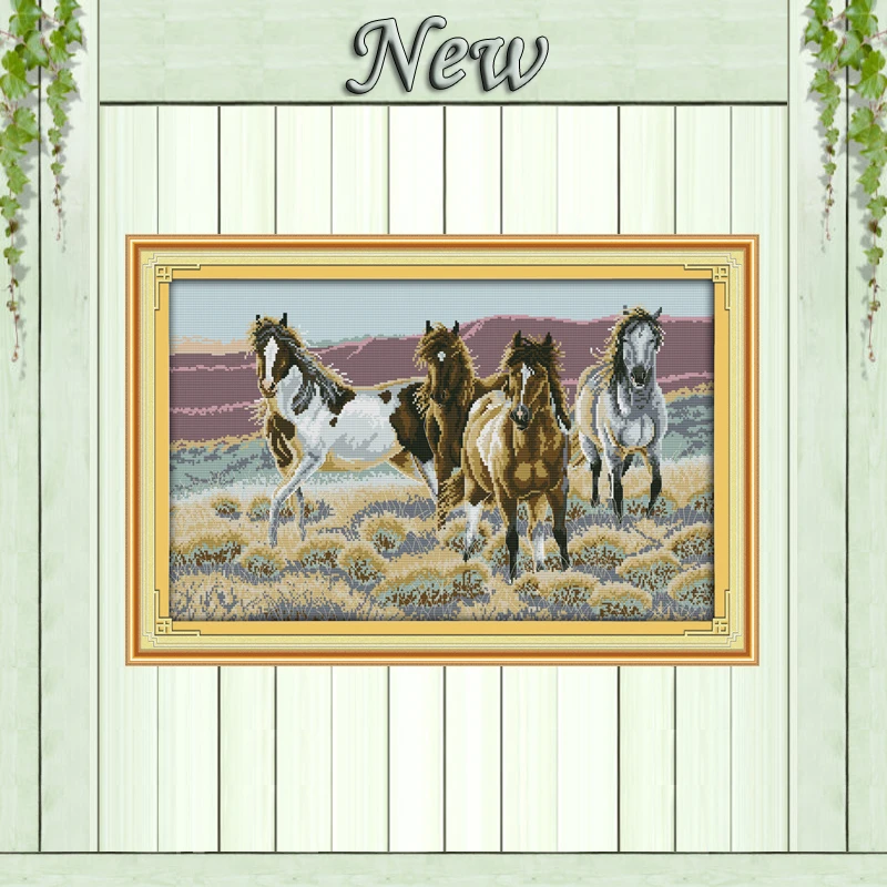 

The four horses home wall Decor paintings counted print on canvas DMC 11CT 14CT DIY kits Cross Stitch embroidery needlework Sets