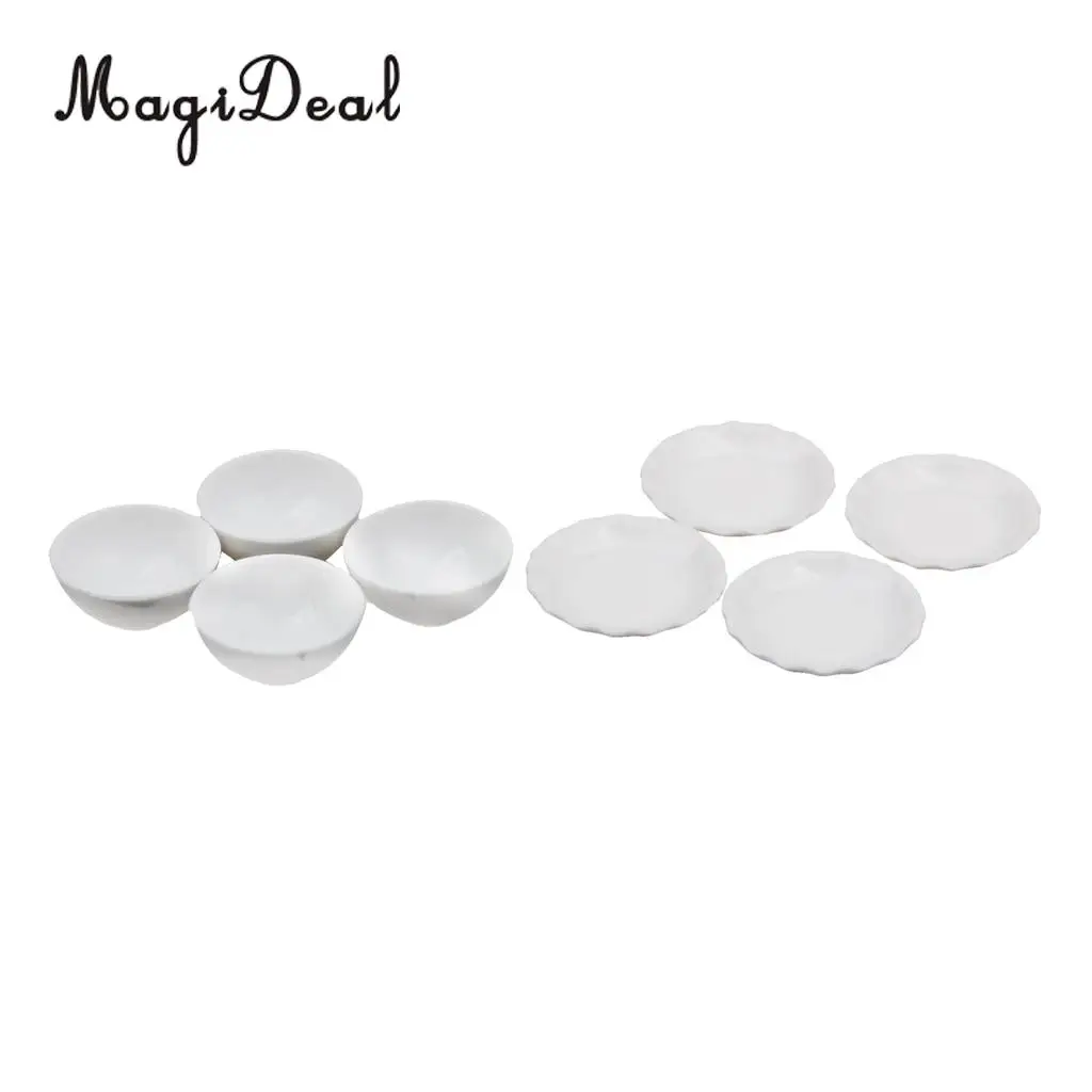 1/12 Scale Dollhouse Miniature White Ceramic Bowls Dishes Plate Kitchen Tableware for Dolls House Life Scenes Pretend Play Toys