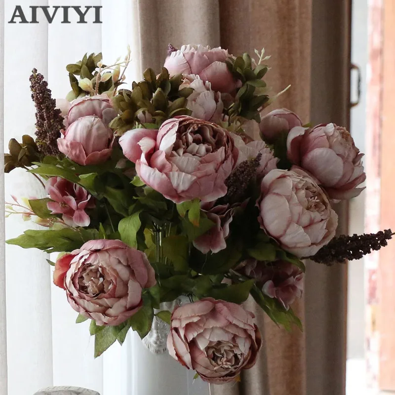 Produtos de qualidade comércio exterior de seda flores flores artificiais outono Europeu vivid peônia falso folhas de casamento família partido decorat