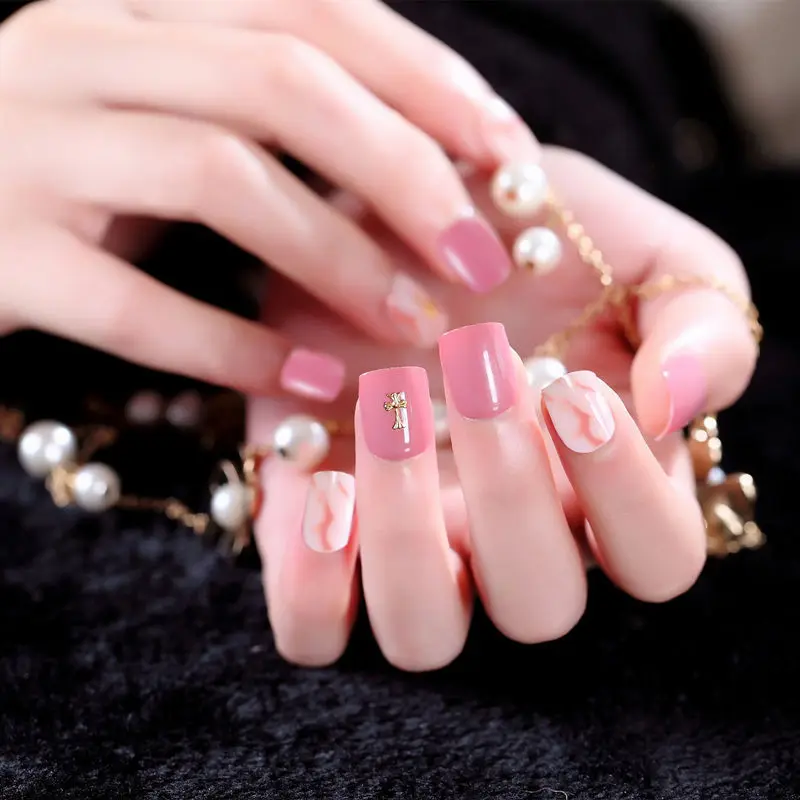 

24pcs/set Fake Nails Lattice Grid Design Artificial French Multiple Colors False Nails Tips Press on Nails with Glue Sticker#