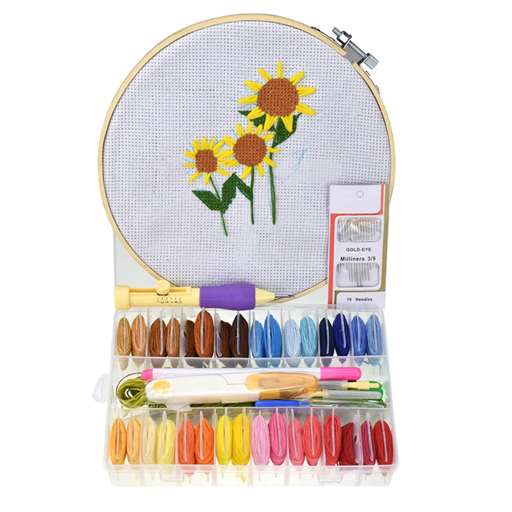 32-color Cross-stitch Embroidery Set Practical ABS Plastic Crafts Magic Embroidery Pen Set DIY Punch Needle Sewing Accessories