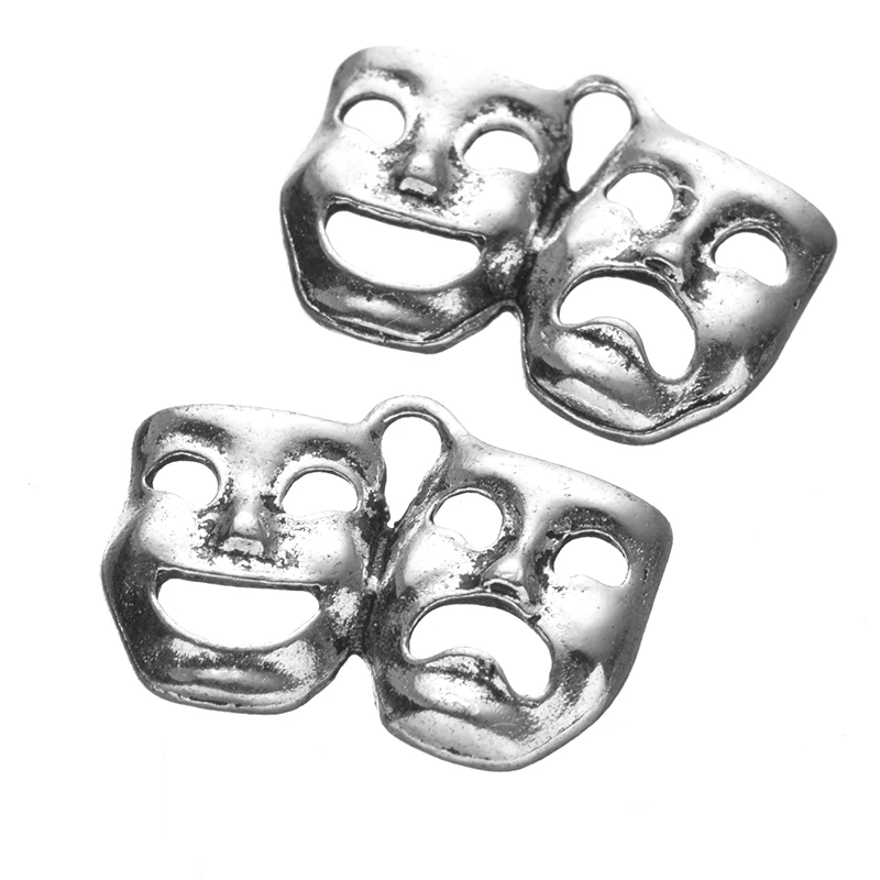 

30PCS Hollow Mask Theatre Comedy Tragedy Art Antique Silver Alloy Metal Charms Pendants Fit Bracelet Jewelry Making