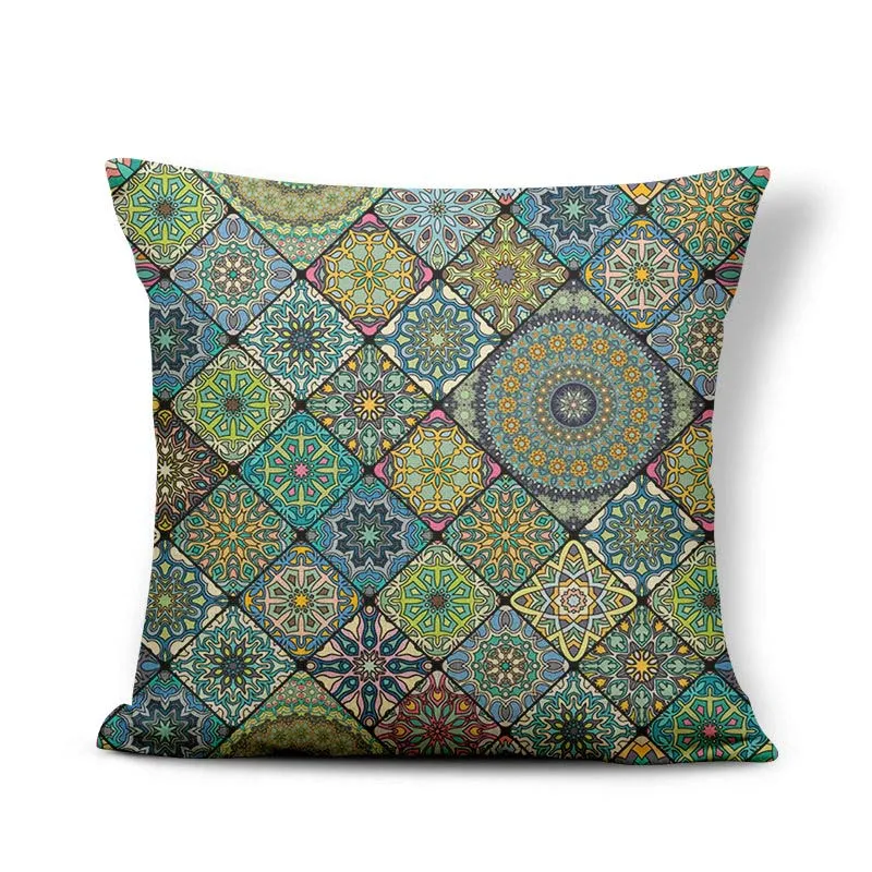 Vintage Datura Cushion Pillow Geometry Lotus Polygonal Buddhism Cover Pillows Decorativa Throw Pillow Covers 45X45 Burlap Lovely - Цвет: 14