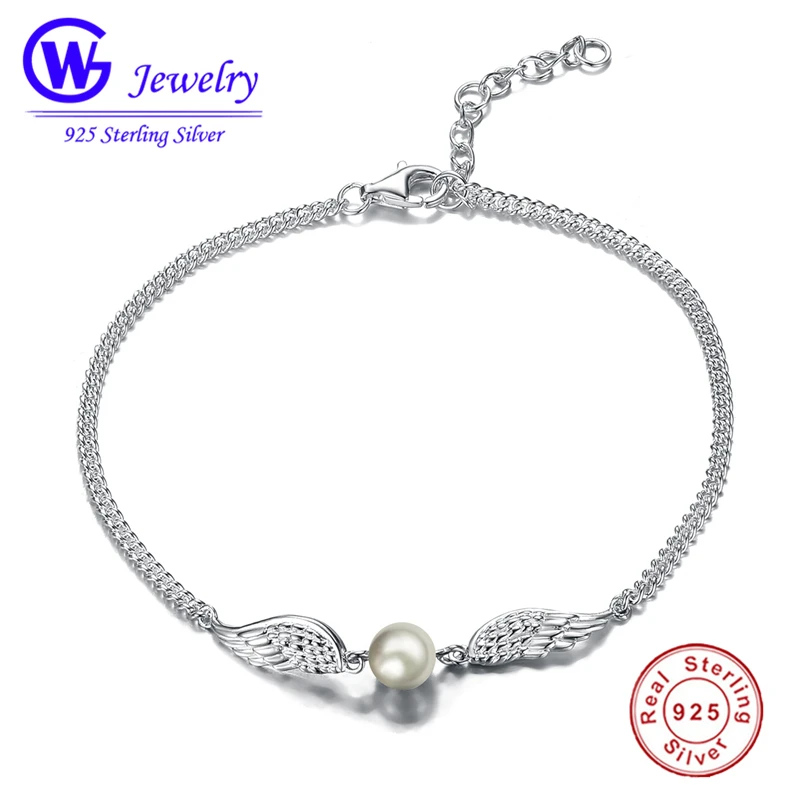 

New Arrival 925 Sterling Silver Feathers With Freshwater Pearl Women Strand Bracelet for Women Sterling Silver Jewelry